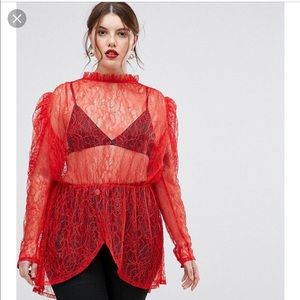 ASOS CURVE Bright Red Lace Top - Sz 20